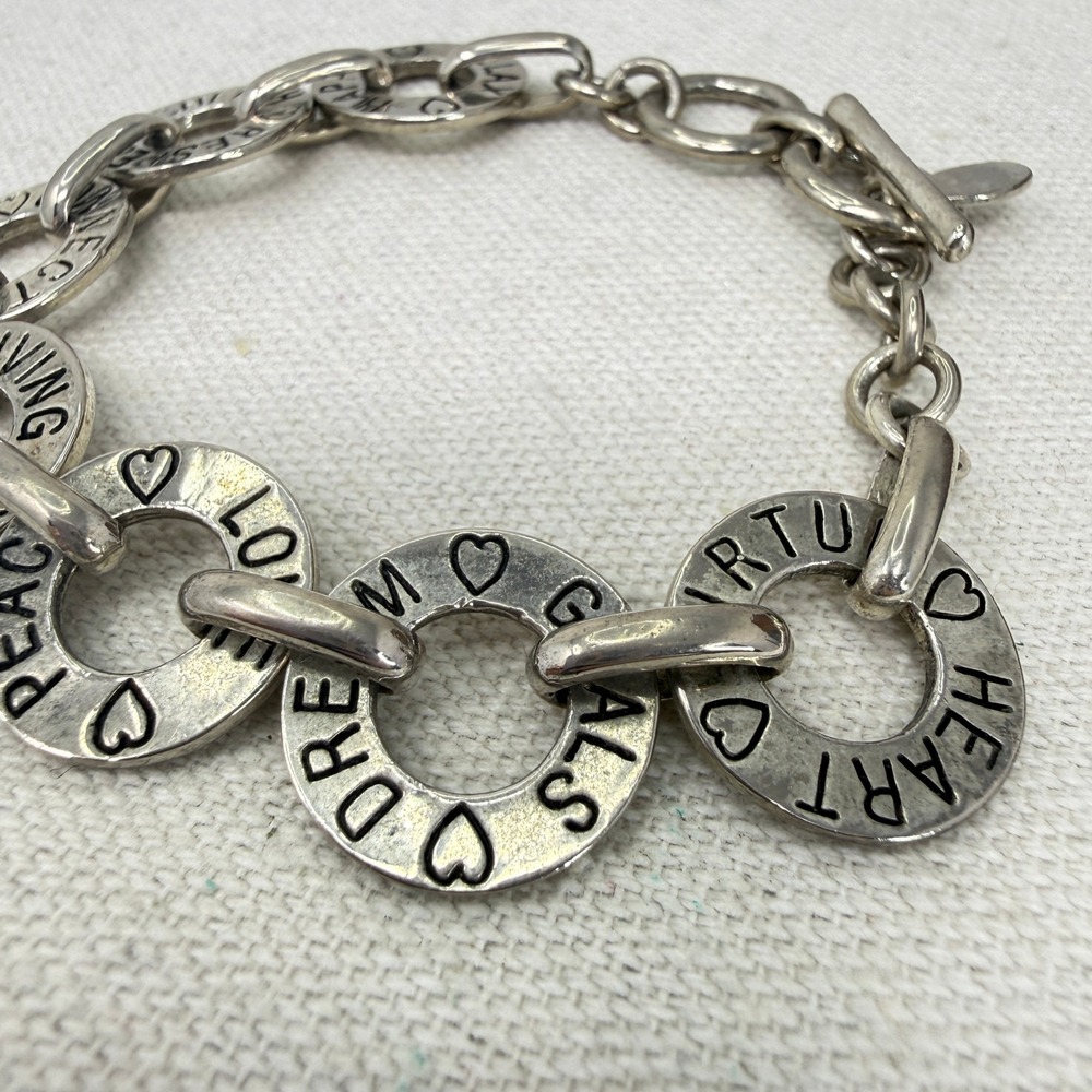 Cookie Lee Inspirational Bracelet Words Hearts Toggle Clasp Silver Tone - Picture 3 of 9